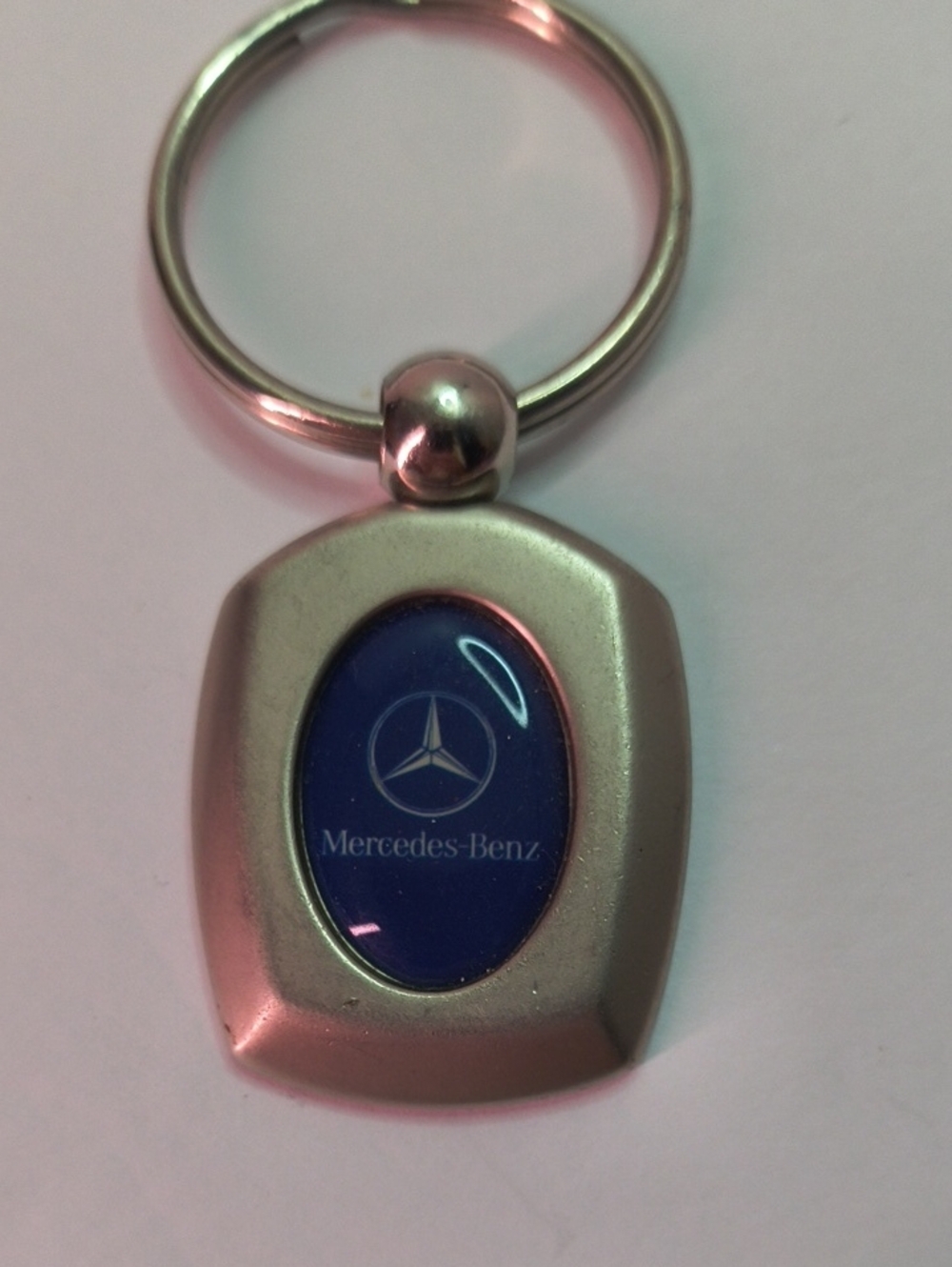 Vintage Retro Mercedes-Benz Silver Keychain with Blue Emblem